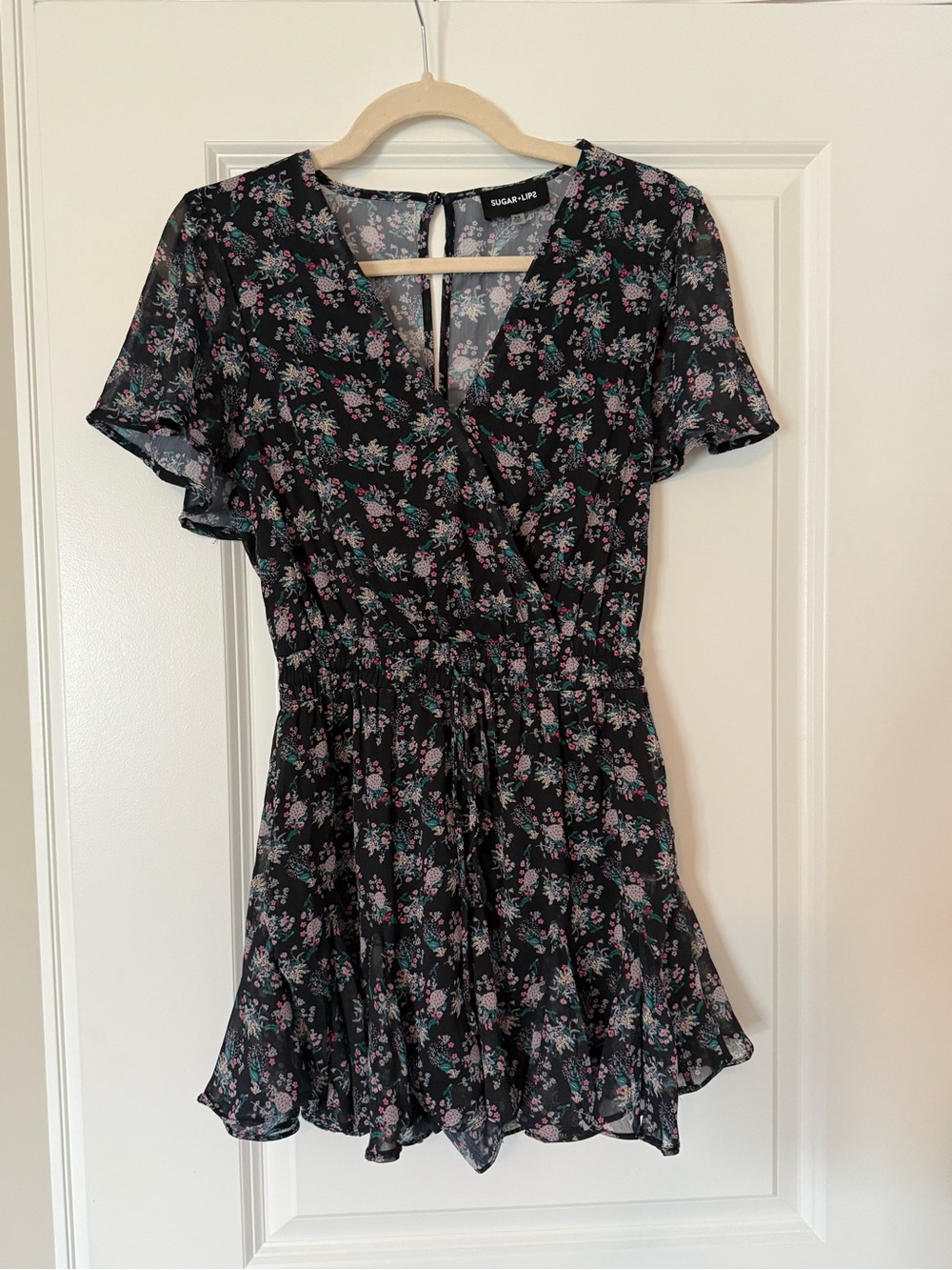 Vici Black Floral Tie-Waist Mini Dress